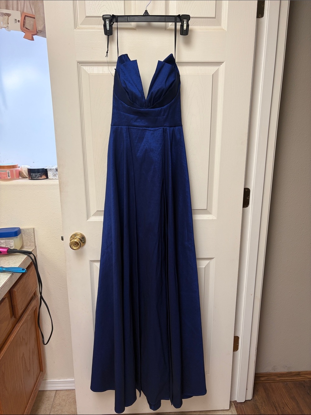 Windsor Navy Satin Strapless Evening Dress